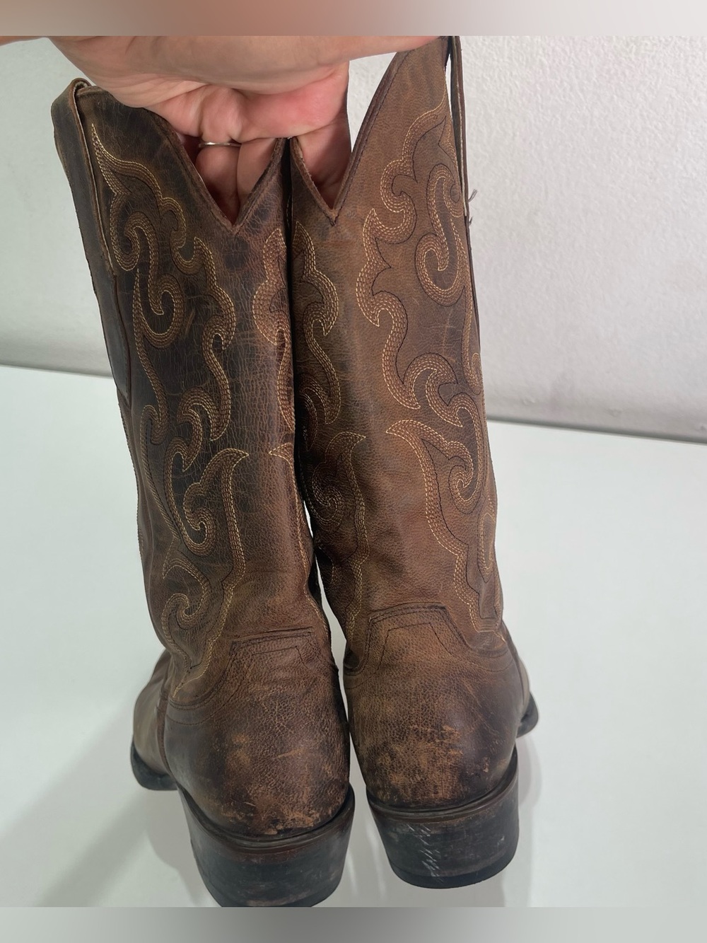 Cavenders Western Boots Women's 7 B Brown Leather Snip Toe Cowgirl Festival - Picture 6 of 9